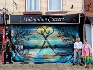 Artist Jayde Bell (who does art under the name of Eye Violet), Millennium Cutters owner Stephen Holt and festival secretary Julie Turner