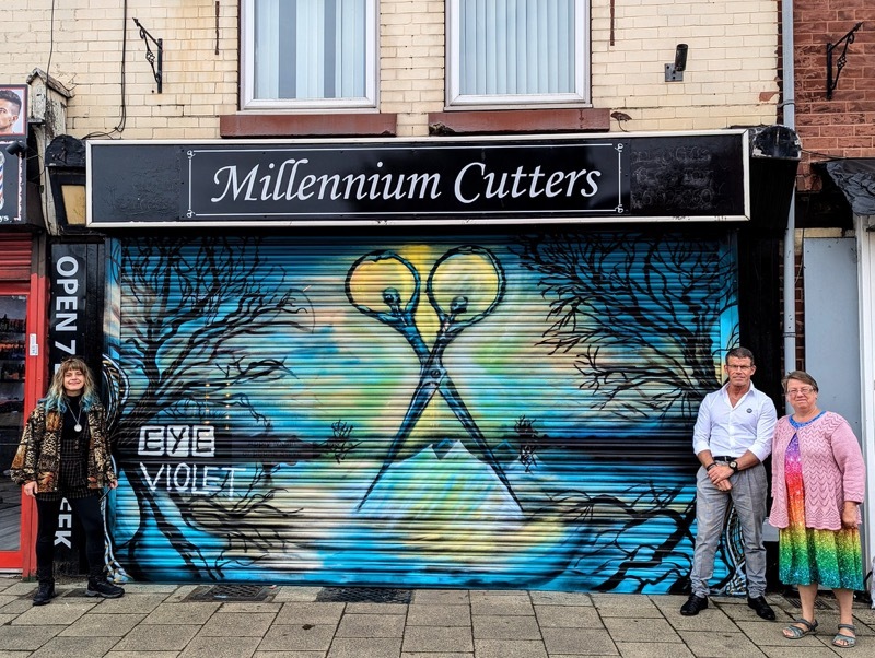 Artist Jayde Bell (who does art under the name of Eye Violet), Millennium Cutters owner Stephen Holt and festival secretary Julie Turner