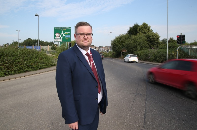 KEEL PROPOSAL: Coun James Higginbottom at the stairfoot roundabout complex, which could be set for more changes. Picture Shaun Colborn PD093367