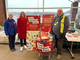 DONATION DRIVE: Tesco’s Lisa Hammond and Ian Guest with MP Stephanie Peacock.