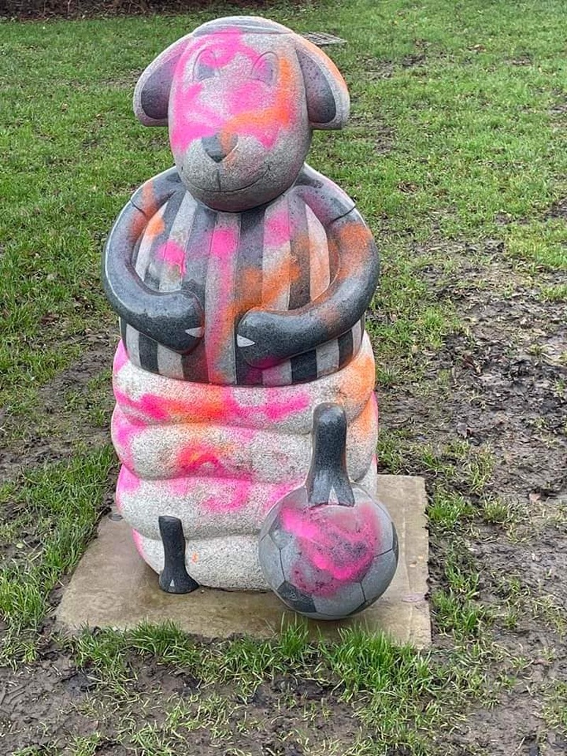 FURY: Yobs have been blasted for defacing a Penistone art trail which features 11 sheep sculptures.