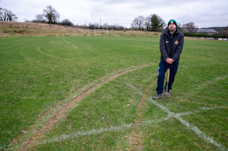 QUAD DAMAGE: Wortley Rugby groundsman and junior chair Richard Marshall inspects the  ravaged pitch  by quads to the expense of the club, Picture Shaun Colborn PD093740