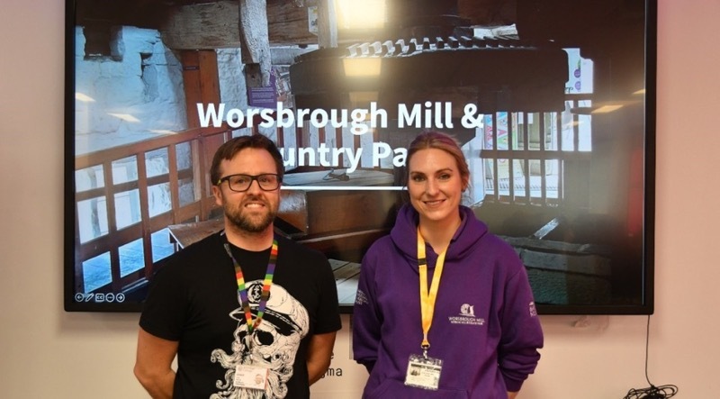 Paul Harris, graphic design tutor at Barnsley College and Sally Elkington, sector specialist officer at Worsbrough Mill.