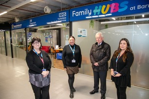 INCREASED FOOTFALL: Barnsley Family Hub, now in the market, Trevor Cave, along with Jill Duffin, Shelly Coote and Gemma Cosgrave. Picture Shaun Colborn PD093722