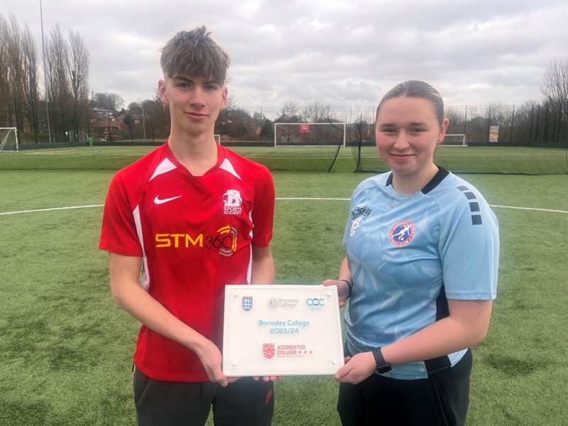 Footballers and Barnsley College students Luke Heath and Ashleigh Ridsdel-Harrison.