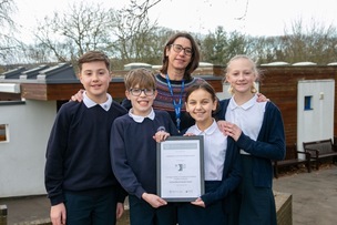 WELL-BEING AWARD: Cawthorne Primary School: pictured along with Mrs Kukula, areToby, Teddy, Ayla and Heather. Picture Shaun Colborn PD093863