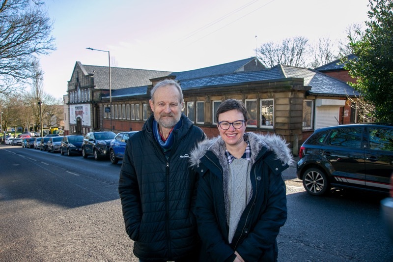 NEW ROOF: Councillor Hannah Kitching and town councillor Matthew Nicholson