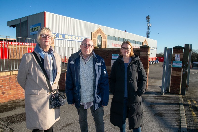 FOOTBALL WOES: Residents near Oakwell, are protesting for a better lifestyle on match days, Coun Nicola Sumner, along with Janine Moyes and Martin O’Donoghue pictured outside Oakwell