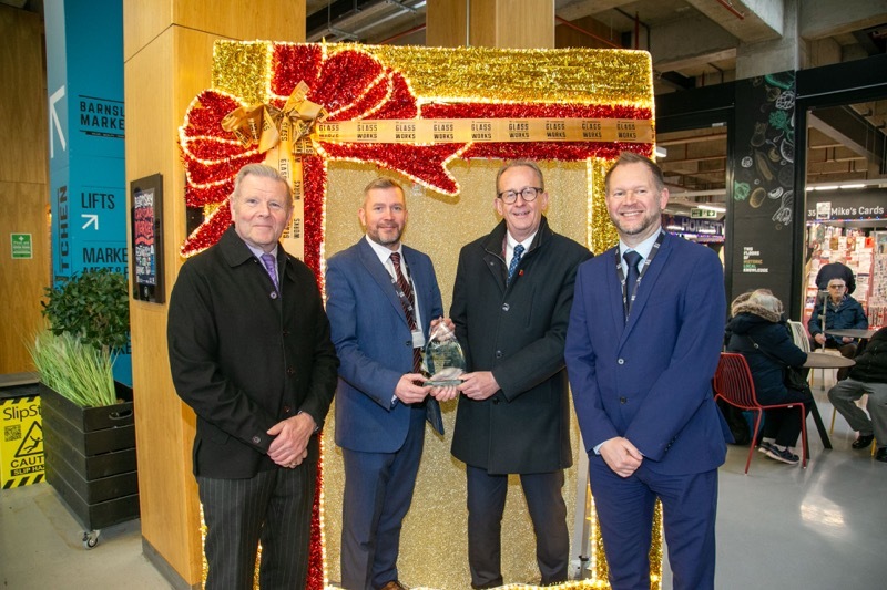 MARKET AWARD: Barnsley Markets latest award was received by Coun Steve Green, Coun leader Sir Steve Houghton, Ben Jessop, and David Sinclair. Picture Shaun Colborn PD093718