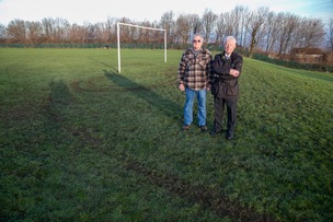 QUAD DAMAGE: The latest sports field damaged by off road quad bikes, is being surveyed by Coun Trevor Cave at Harry’s field Redbrook. Picture Shaun Colborn PD093807