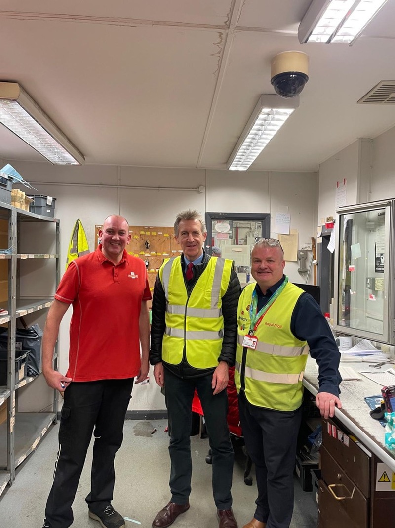 BUSIEST PERIOD: Dan Jarvis stopped off to meet Royal Mail workers at their Pitt Street hub.