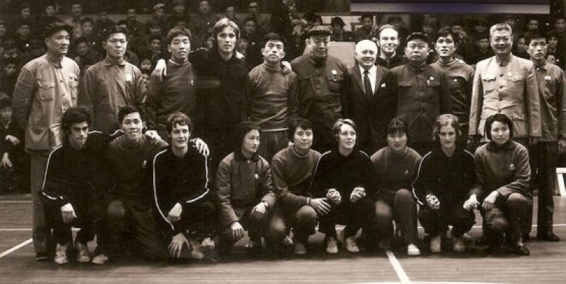 Ping pong diplomacy: Alan Hydes, back row, third from left, in China with Zhou Enlai.