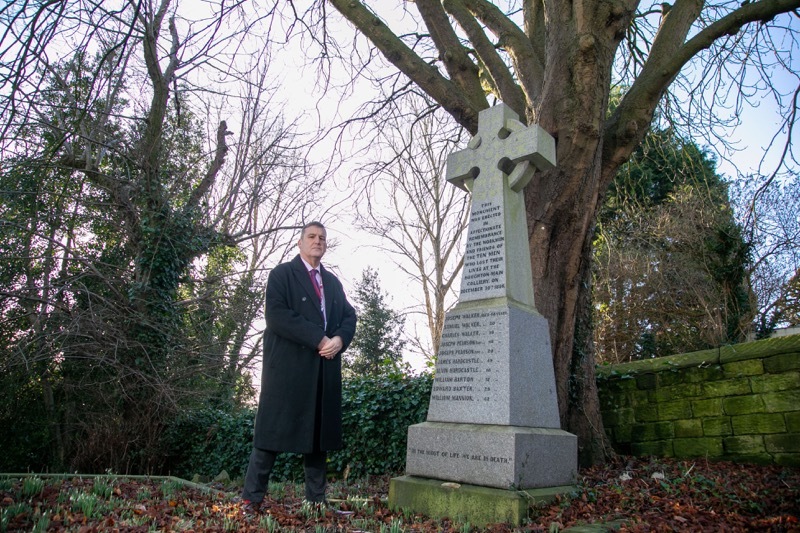 REMEMBER: Coun Kevin Osborne remembers  the ten men who were killed at Houghton Main Colliery in 1886, when the winding rope snapped and the cage fell down the shaft. Picture Shaun Colborn PD093779