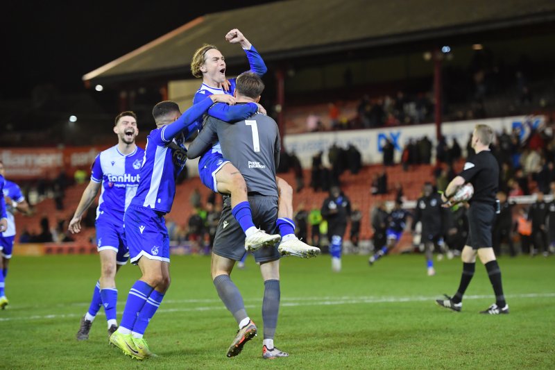 Bristol Rovers celebrate at Oakwell in November