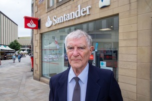 BANK CHALLENGE: Gordon Bird outside Santander Bank in Barnsley. Picture Shaun Colborn PD093303