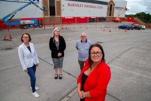 MORE SECURITY: Heather Linney with Barnsley central councillors, Nicola Sumner, Janine Moyse, Martin O’Donoghue, at Oakwell. Picture Shaun Colborn PD093310