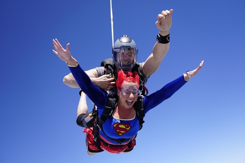 Rachael Addy, activities co-ordinator at Deangate Care Home, skydiving as superwoman to raise money for the residents’ fund.