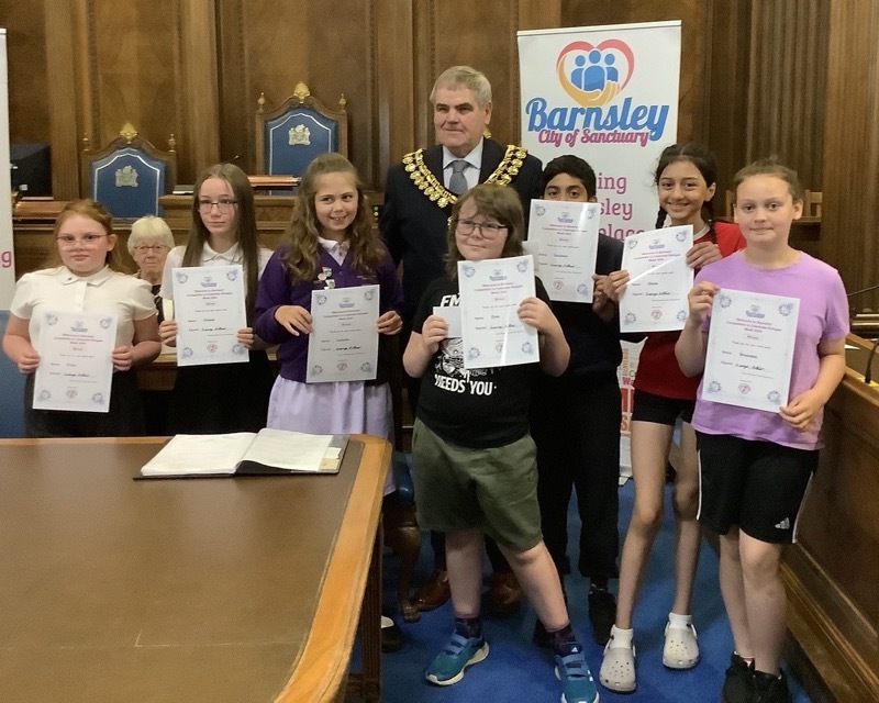 WINNERS: Mayor of Barnsley John Clarke with the recipients of the award.