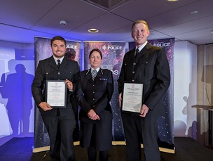 HEROIC: PCs Ben Child and Adam Morton with Chief Constable Lauren Poultney.