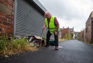 FLY TIPPERS: Coun Steve Bullock with yet more rubbish in the Agnes Road area. Picture Shaun Colborn PD093316