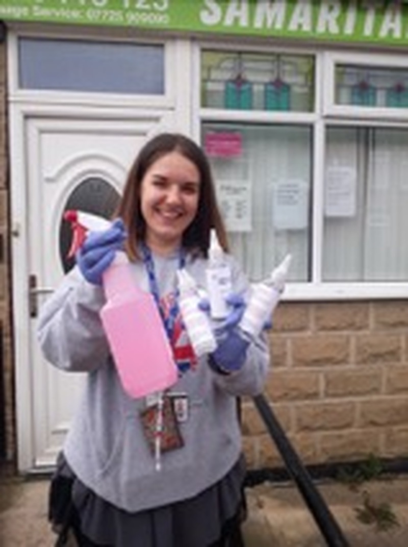 Beth Deakin, from Project 14, who helped to provide 25 hand sanitizer bottles to Barnsley Samaritans.