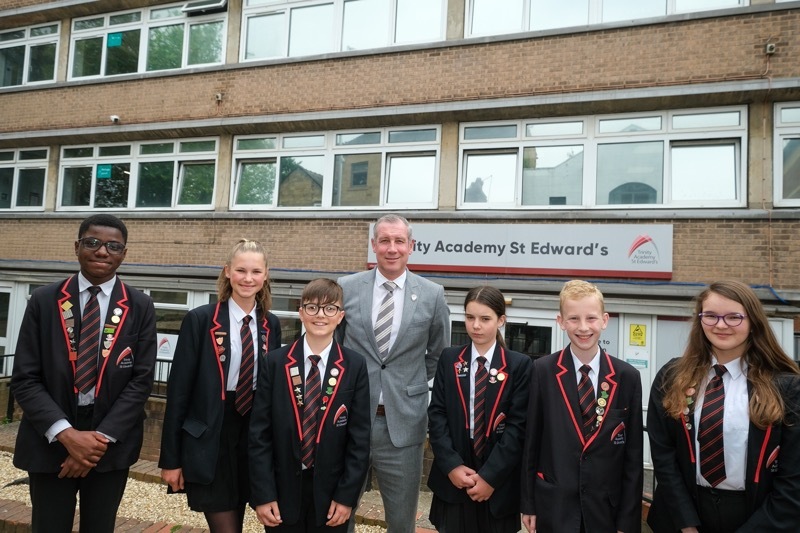 PROUD: Principal Mark Allen with his pupils. Picture: Charley Atkins.