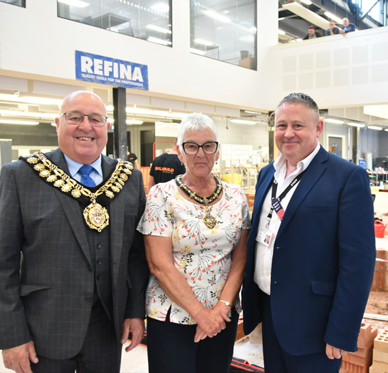 CONSTRUCTION: Former Mayor of Barnsley Mick Stowe, mayoress Elaine Stowe and Jonathan Inglesfield.