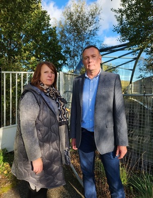 ANNOYED: Couns Mandy Lowe-Flello and David Greenhough at the long-closed bridge.