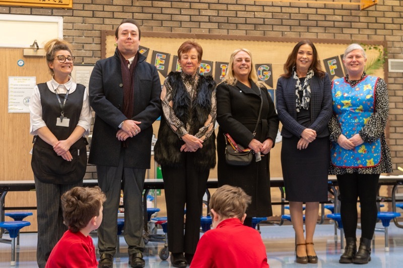 BREAKFAST CLUBS: North East Couns Ashley Peace, Dorothy Coates and Ruth Booker with staff at Brierley CofE.