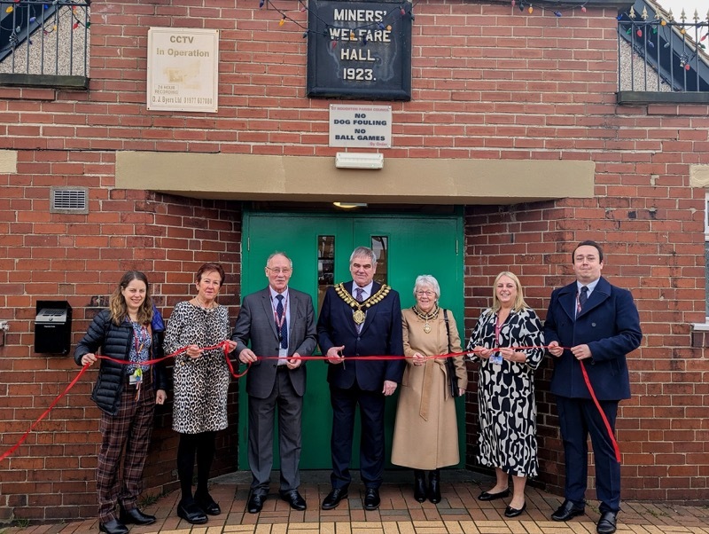 Mayor and Mayoress John and Doreen Clarke cut the ribbon to reopen the Great Houghton Miners’ Welfare Hall.