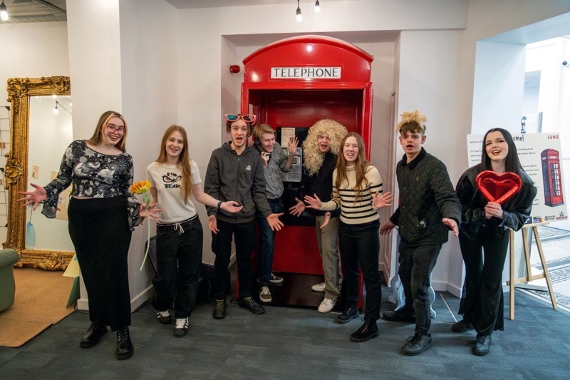 Performing arts students at the display in the Civic.