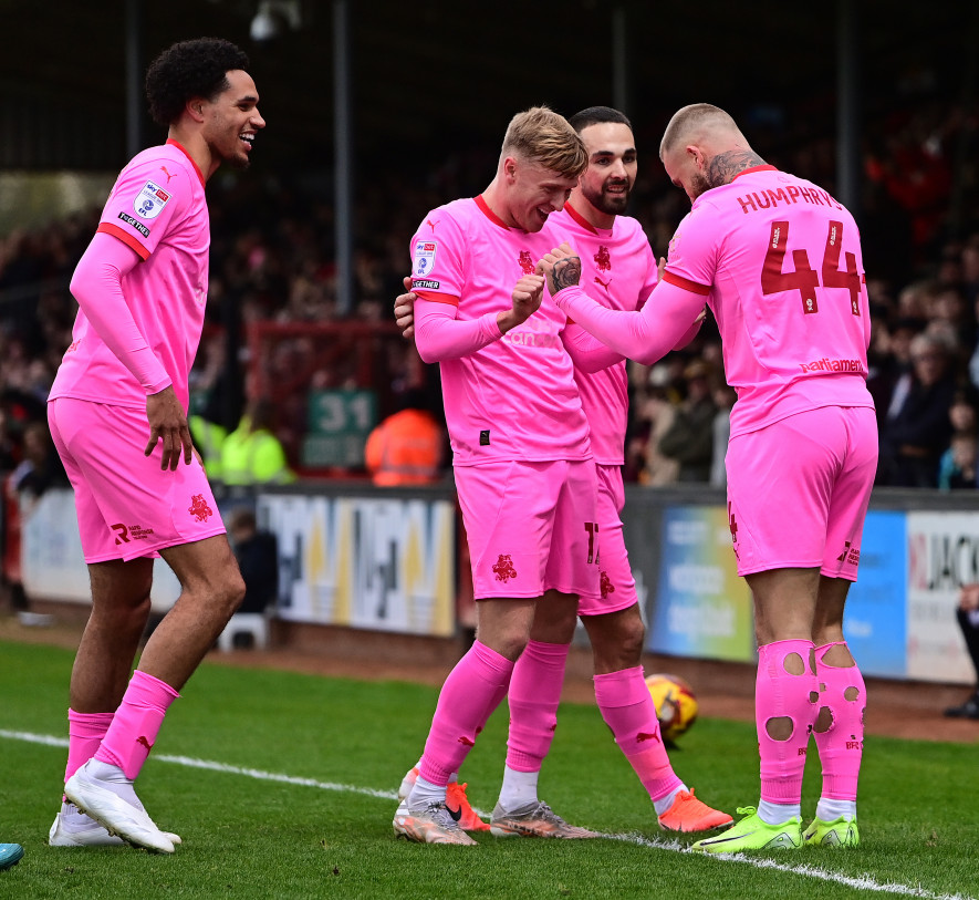 Barnsley celebrate Stephen Humphrys' goal in November at Cambridge