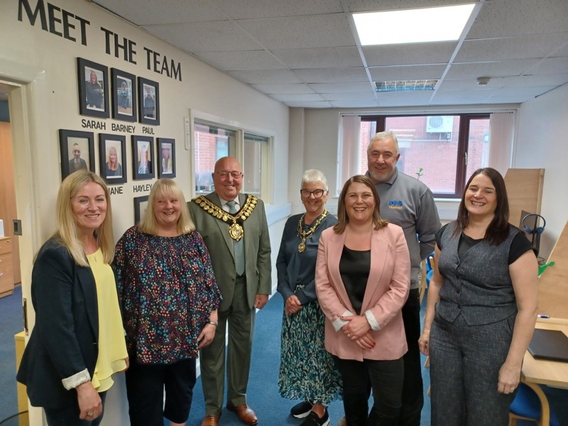 GRANT: The team at PFS alongside the former Mayor and Mayoress of Barnsley Mick and Elaine Stowe.