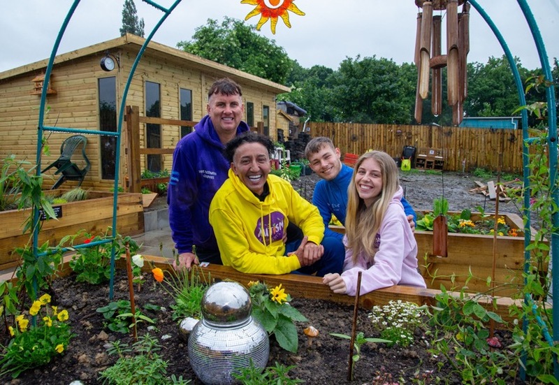 SENSORY GARDEN: Paul and Michael Atwell-Brice, Josh Fox and Volunteer Izzy Nayler are making the final push to get the garden in Thurnscoe, completed for July. Picture Shaun Colborn PD093179