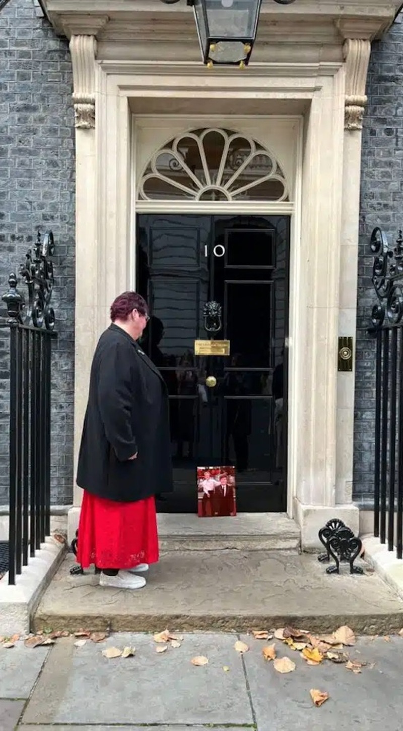 PROUD MOMENT: Claire Throssell with her petition outside 10 Downing Street.