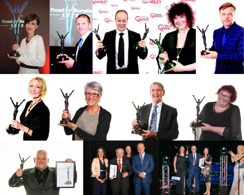 Winners of the Proud of Barnsley Lifetime Achievement Award/Sir Michael Parkinson Special Recognition Award: Katherine Kelly, Bobby Hassell, Mat Wright, Joann Fletcher, Shaun Dooley, Julie Foster, Dorothy Hyman, Barry Murphy, Claire Throssell, Mick Wale, Ashley Jackson, John Kelly