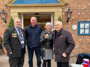 CELEBRATION: Frank (far right) finally made sure the medal was reunited with Thomas Hoburn’s family. He is pictured with the war veteran’s great-great niece Carol Connell, her husband John, and the RBL’s Anthony Moffett.