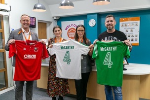 LEGENDS EVENING: Barnsley Hospice’s Simon Atkinson, Ella Beale and Sarah Linsey with event organiser Kev Johnson. PD093643