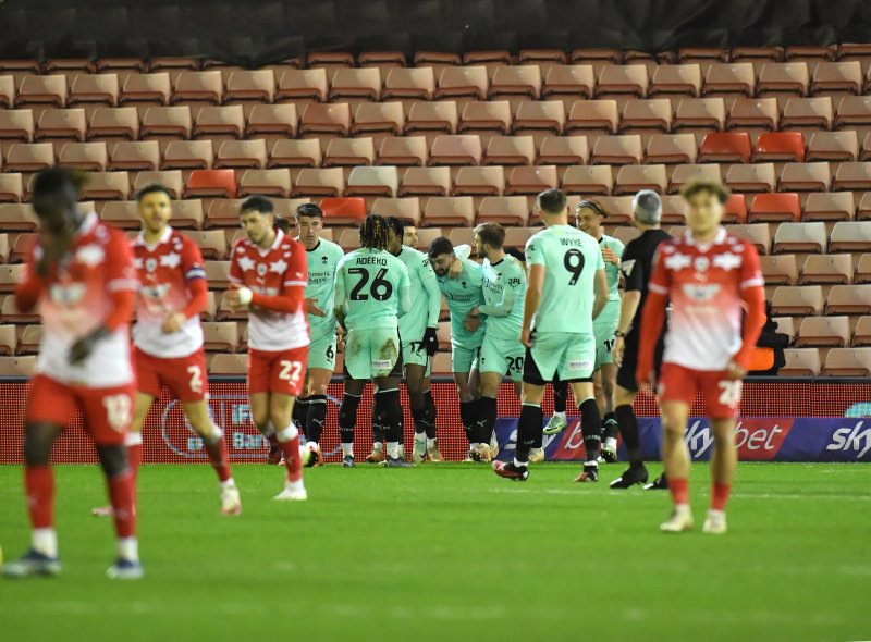 Wigan celebrate their equaliser in January