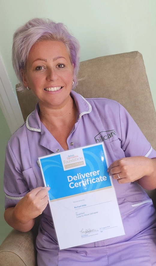 Rachael Addy, activities coordinator at Deangate Care Home, with her Love to Move deliverer certificate.