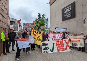 CALLS ANSWERED: Campaigners outside SYMCA’s Sheffield office toast the mayor’s stance on bus reforms.