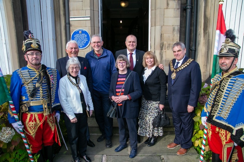 HUNGARIAN BLUE PLAQUE: Members of Barnsley Civic Trust, NUM officials and the Hungarian consular general were at the unveiling of a blue plaque to honour the 200 plus Hungarian refugees. Picture Shaun Colborn PD093594