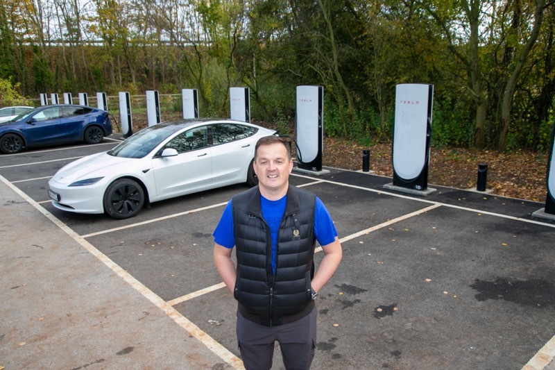 TESLA CHARGES: Damien Bates with the new Tesla charges. Picture Shaun Colborn PD093604