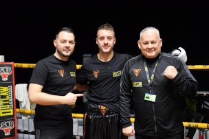 Another win: Dempsey Wale with trainer Mick Wale and promoter Josh Wale.