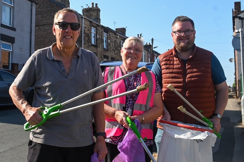 TIDY UP: Wombwell Couns Roberts Frost, Brenda Eastwood and James Higginbottom.