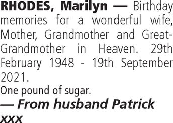 Notice for Marilyn Rhodes