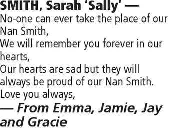 Notice for Sarah Smith