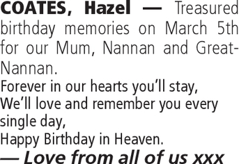 Notice for Hazel Coates