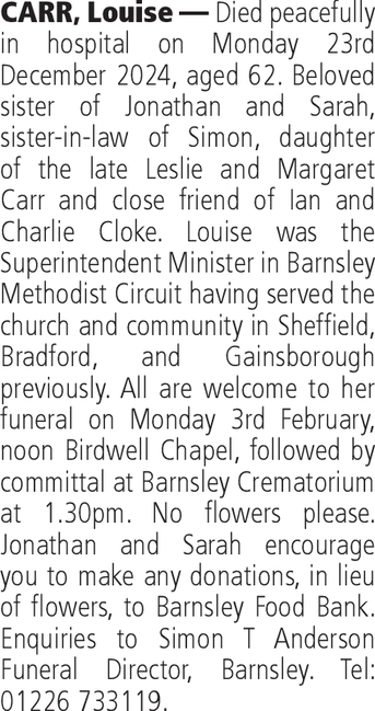 Notice for Louise Carr