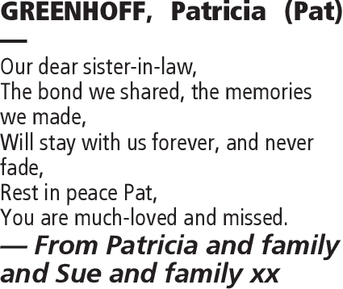 Notice for Patricia Greenhoff